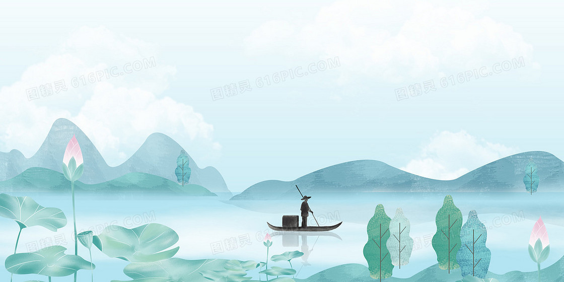 中国水墨风淡雅荷花背景