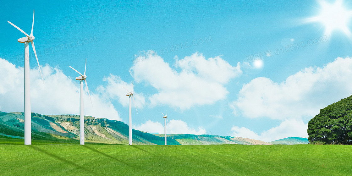 全国低碳日风力发电环境保护摄影图合成背景