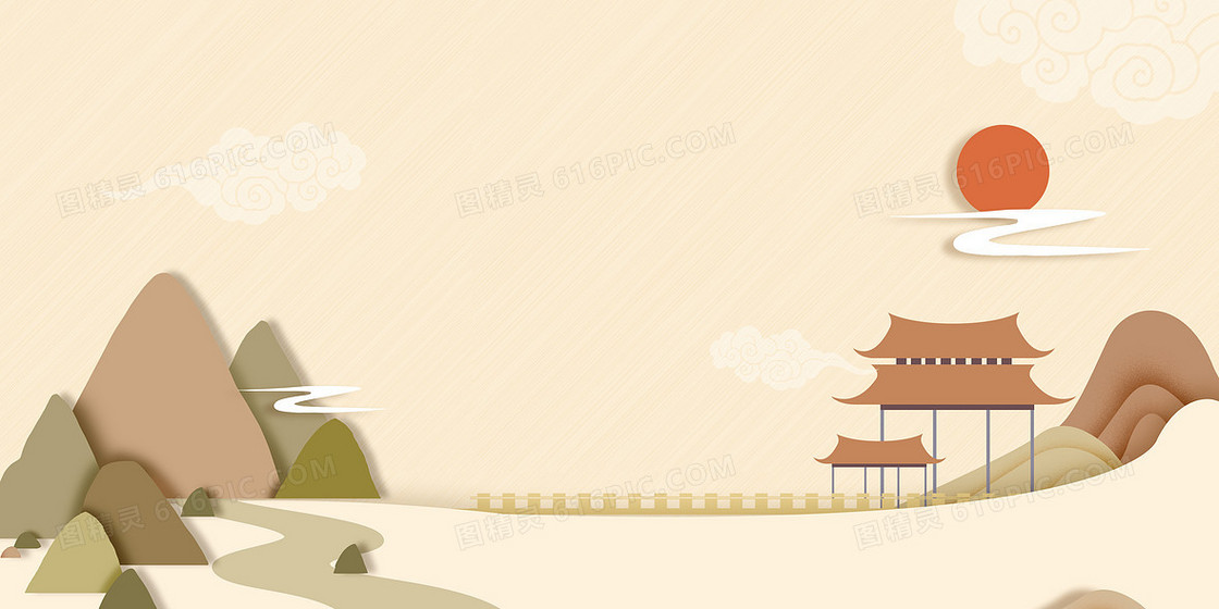 中国风景观立体剪纸古风背景