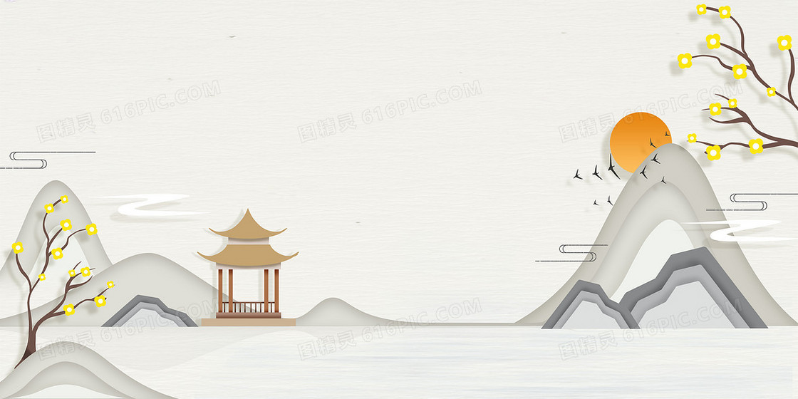 古风景观中国风山水亭子景观背景