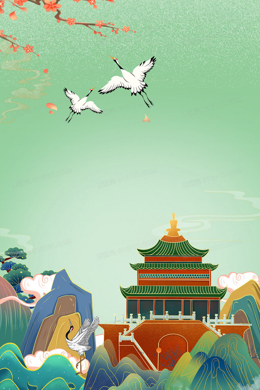 传统中国风国潮旅游景点西安钟楼背景