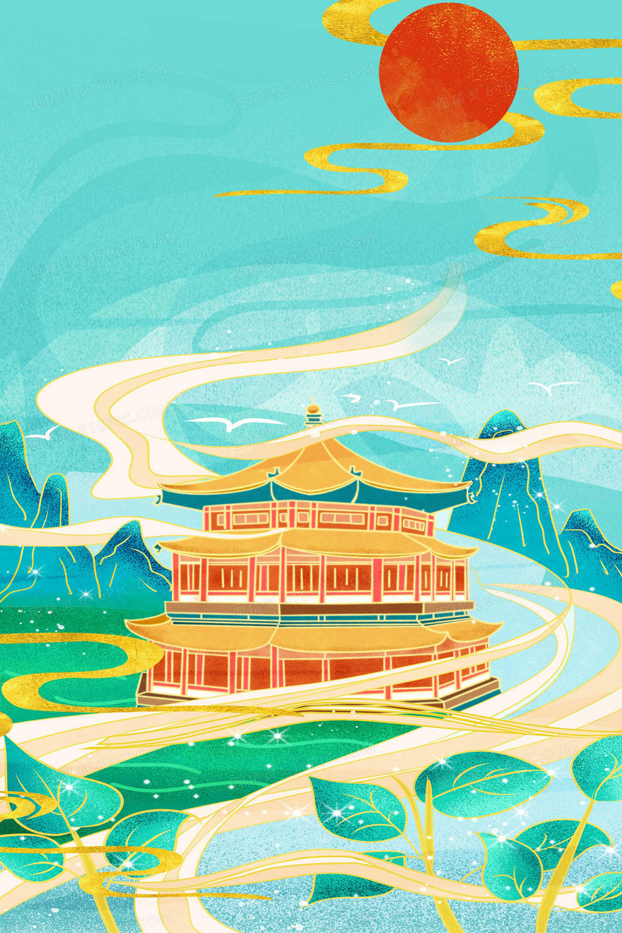 北京国潮中国风颐和园景点国风背景