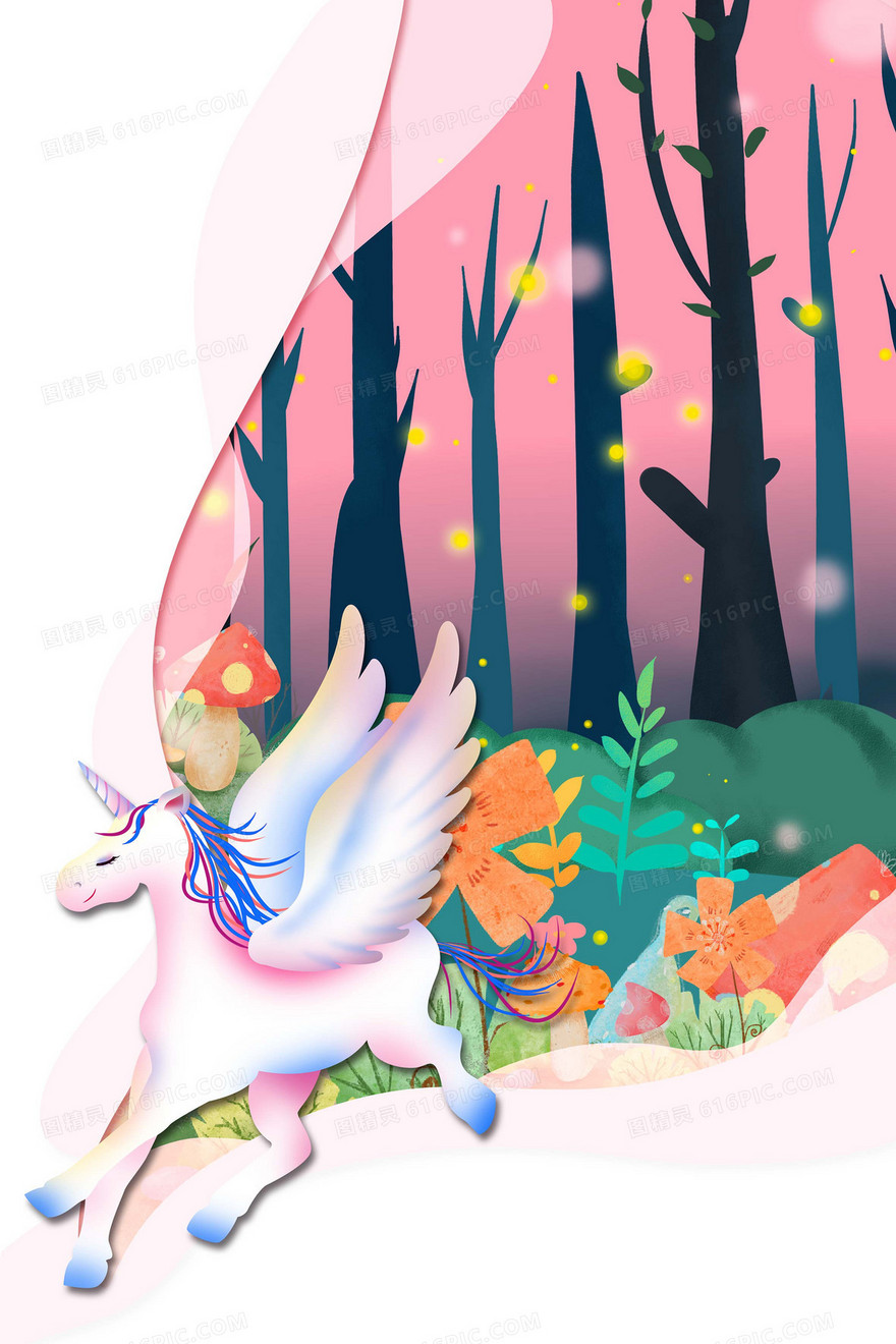 梦幻永华独角兽粉色少女心创意背景