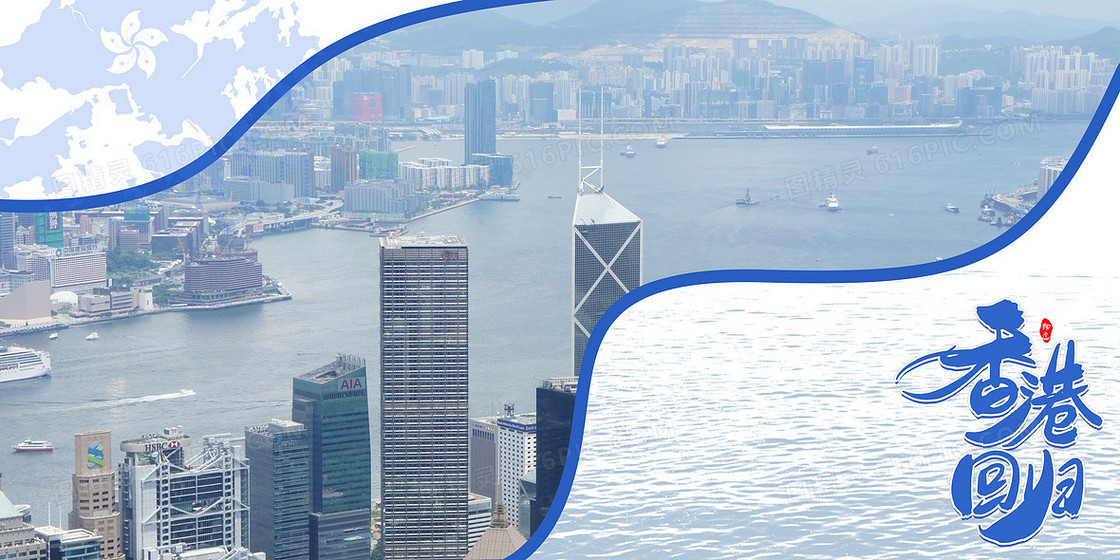简约大气蓝色系香港回归城市背景