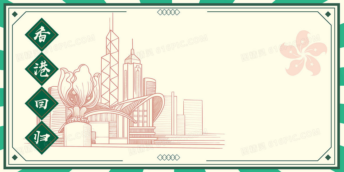 复古港风香港回归城市建筑线描背景