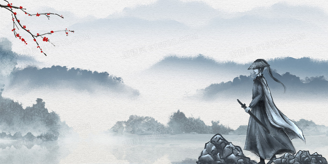 大气复古水墨中国风古代人物海报背景