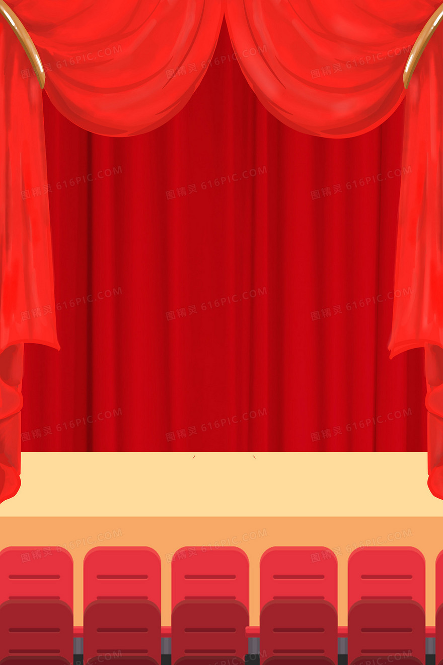 红色简约风舞台座位背景