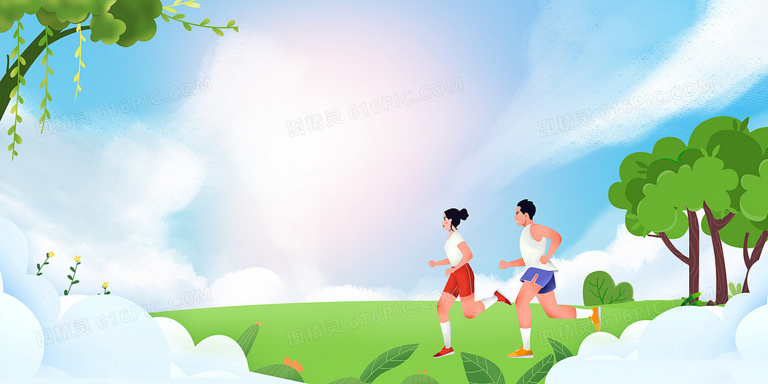 卡通手绘全民健康生活方式宣传背景
