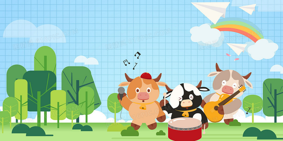 卡通可爱动物合唱团创意背景