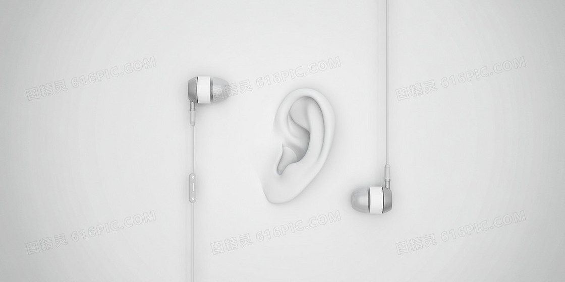 灰色简约C4D立体创意国际聋人日耳朵耳机背景