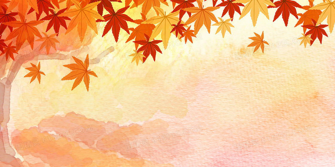 手绘水彩枫叶秋天植物背景