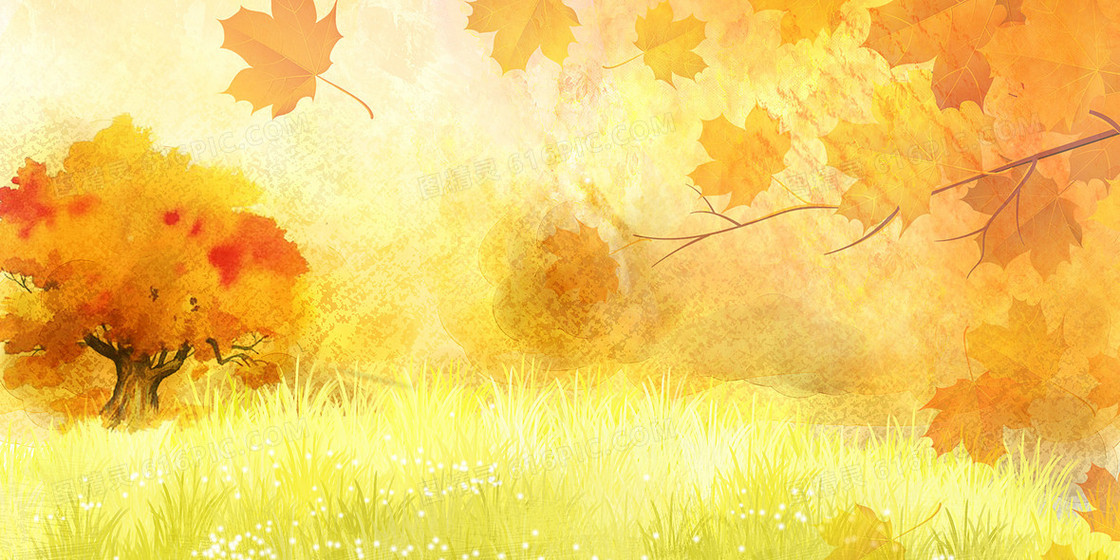 手绘风秋天植物落叶水彩背景