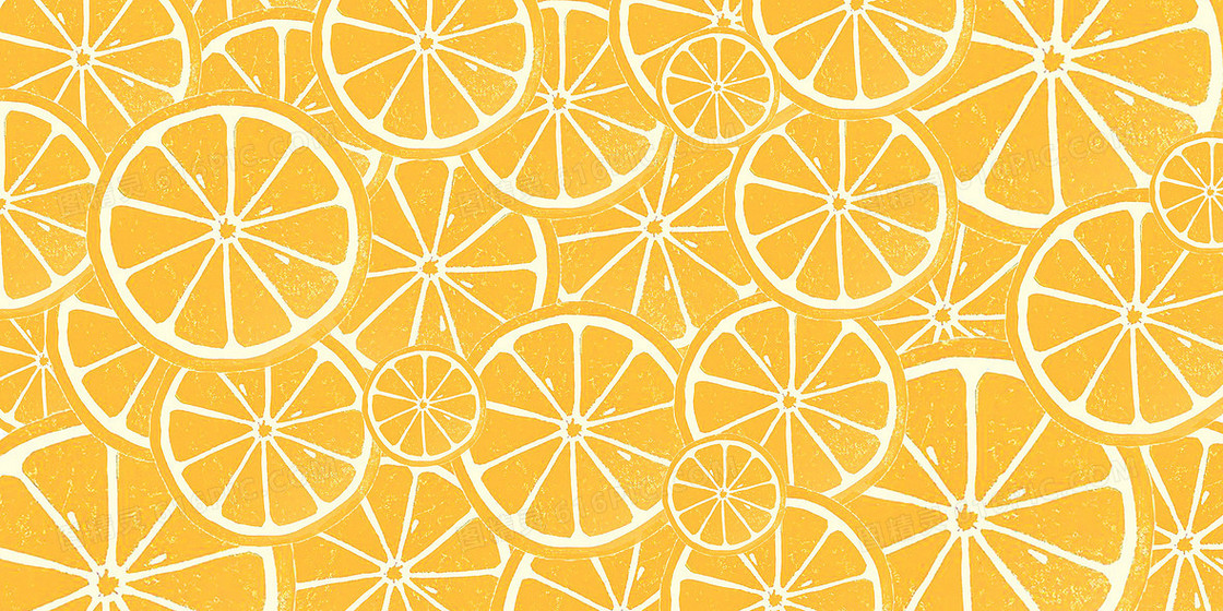 黄色卡通手绘橙子切面背景