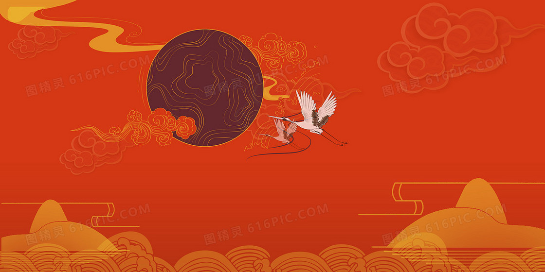 中国风红金仙鹤背景