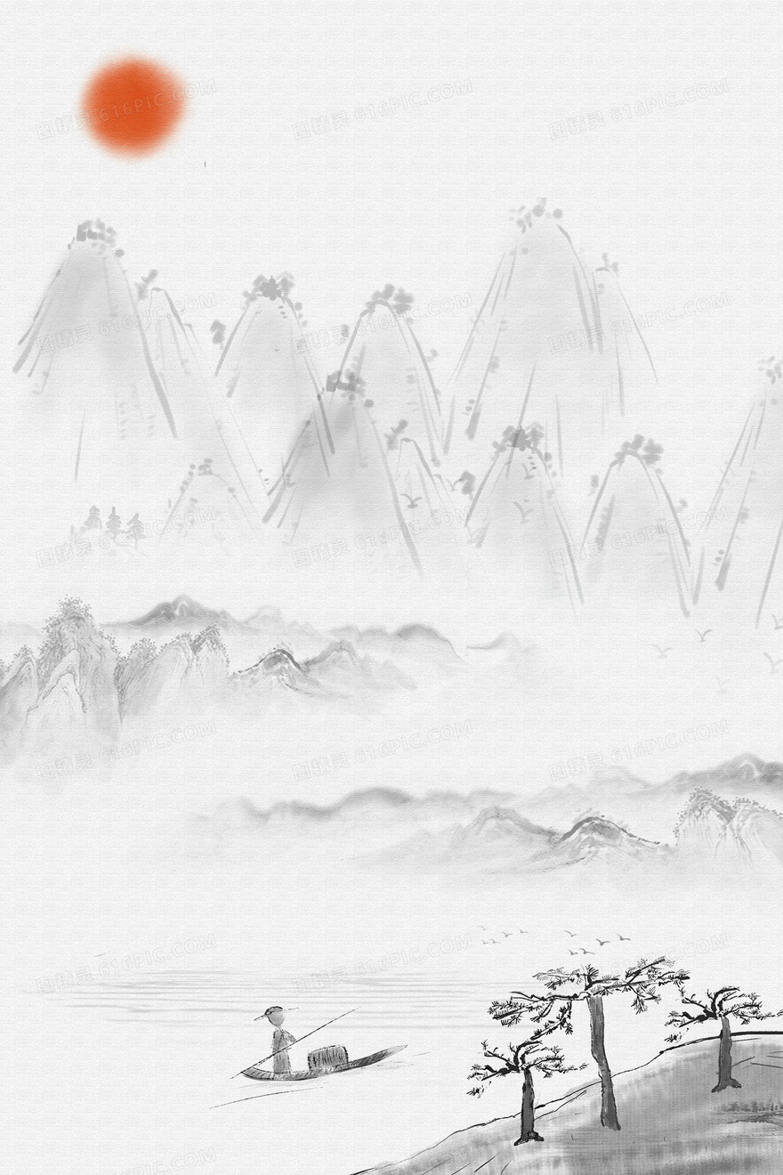 大气简约水墨中国风山水画背景