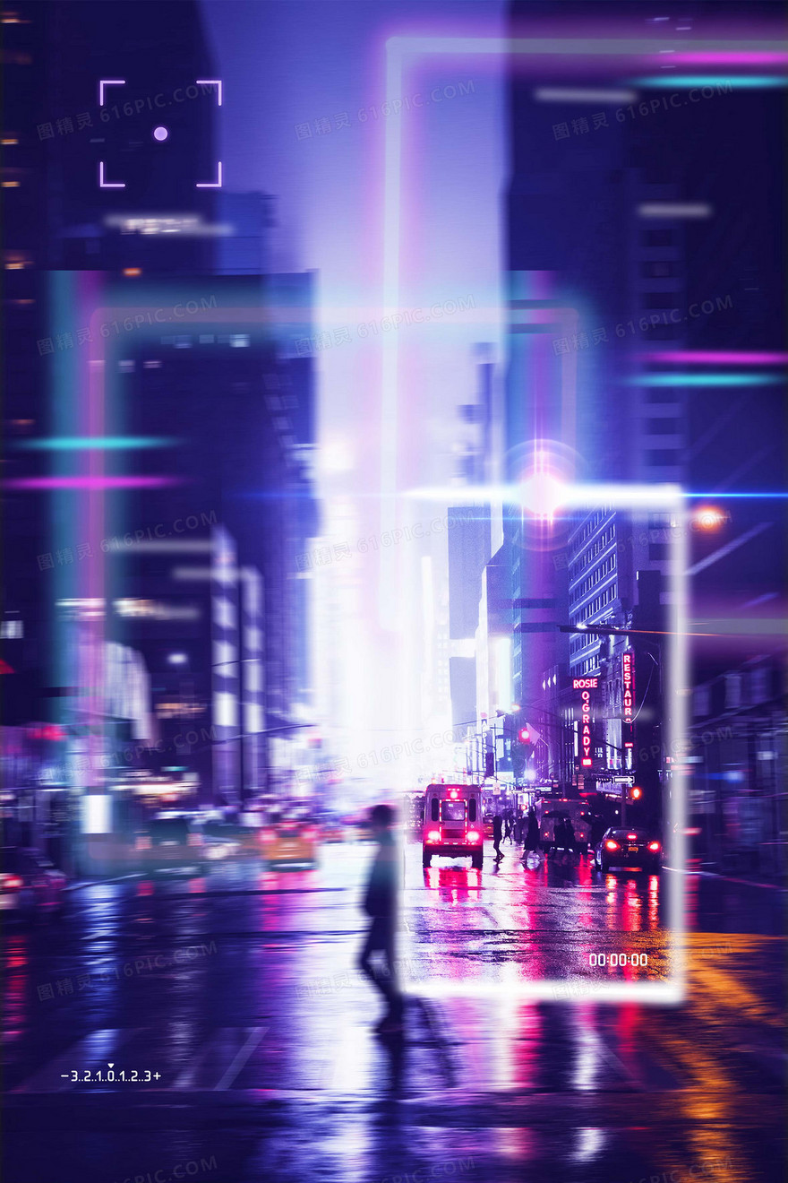 赛博朋克城市创意未来感城市背景