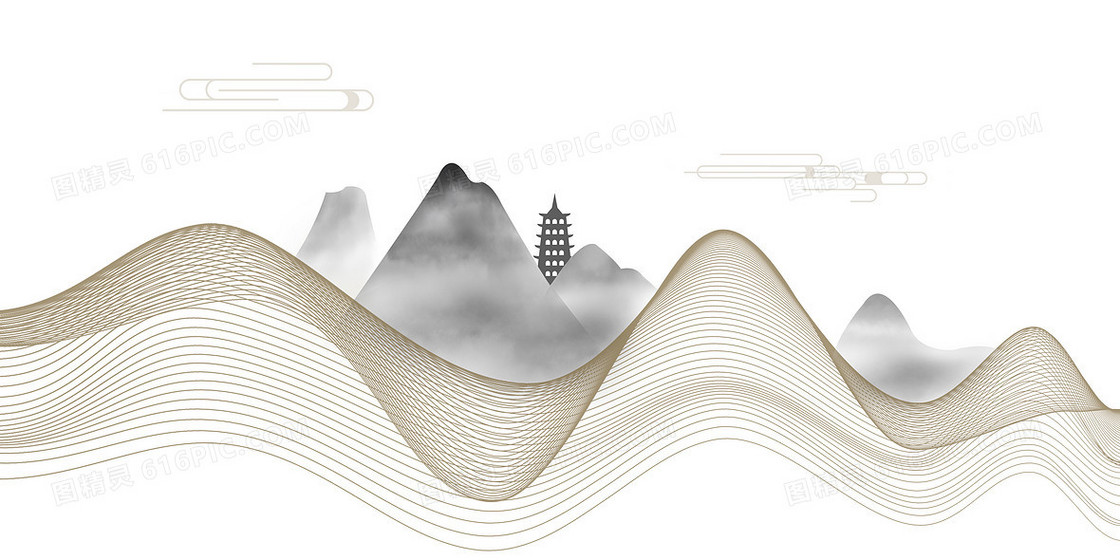 中国风典雅线条写意山水背景