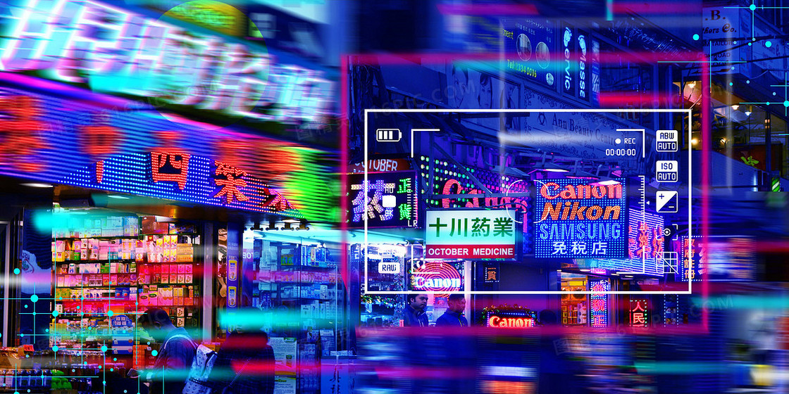 港式赛博朋克创意摄影合成背景