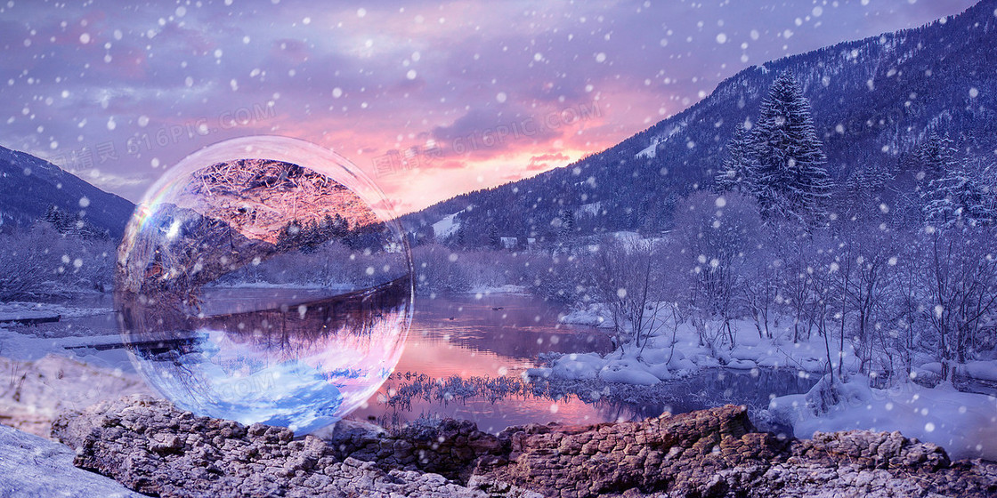 简约雪景冬天摄影合成背景