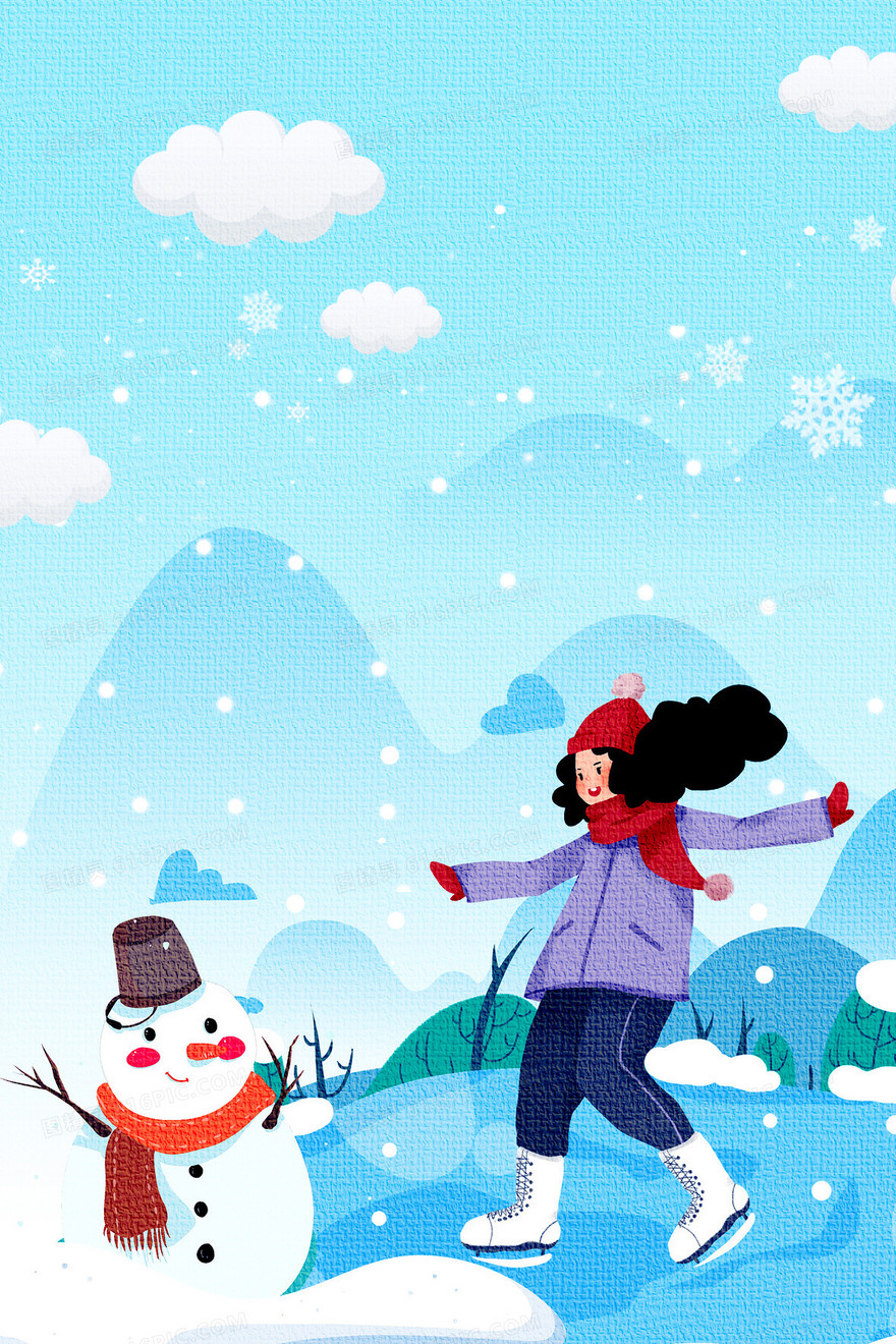 卡通冬季雪人插画背景