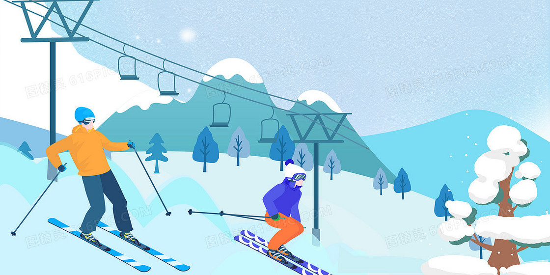 蓝色简约卡通冬奥会滑雪背景