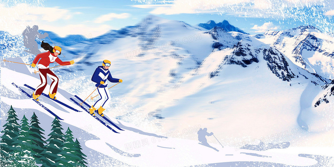 冬奥会雪山滑雪运动员合成背景