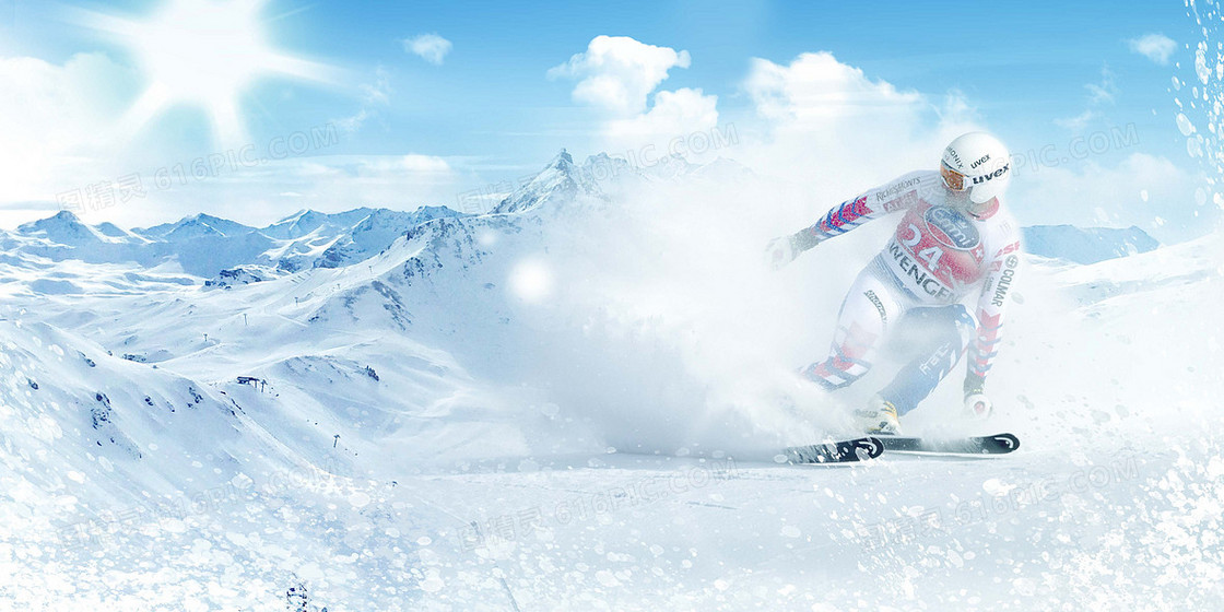 摄影合成创意滑雪运动员比赛背景
