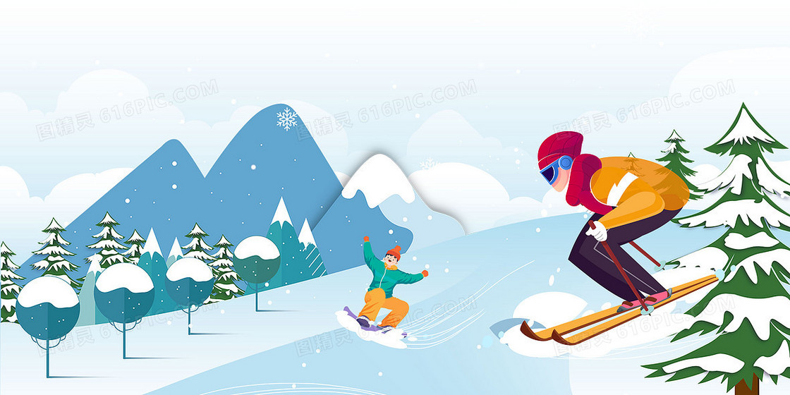 奥运会扁平手绘冰雪滑雪运动背景