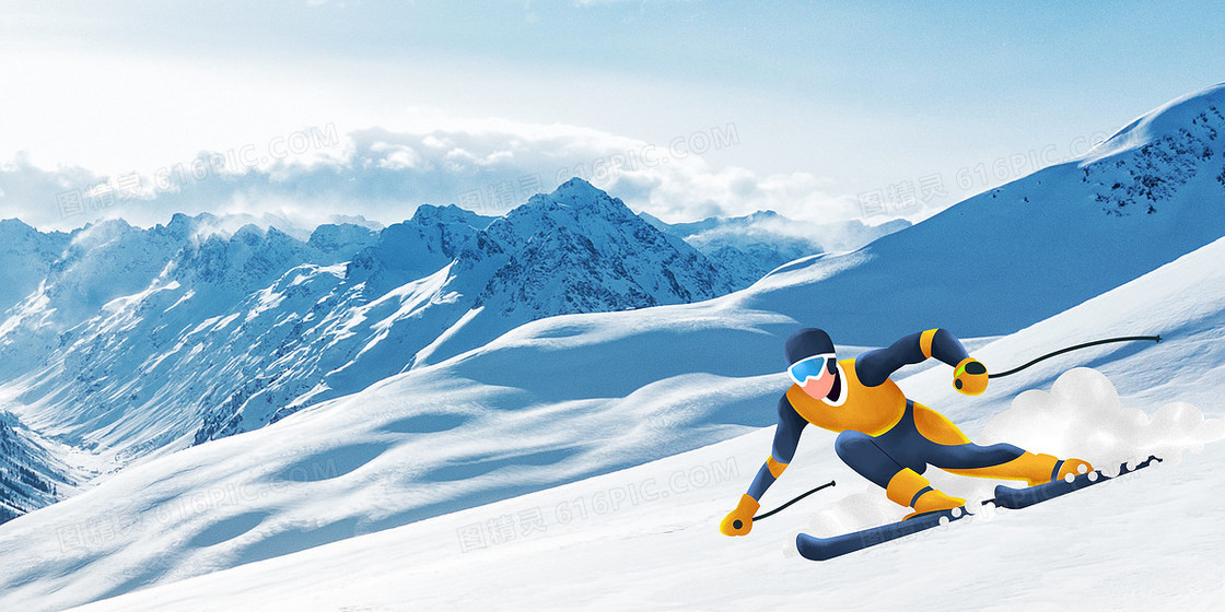 简约冬运会滑雪摄影合成背景