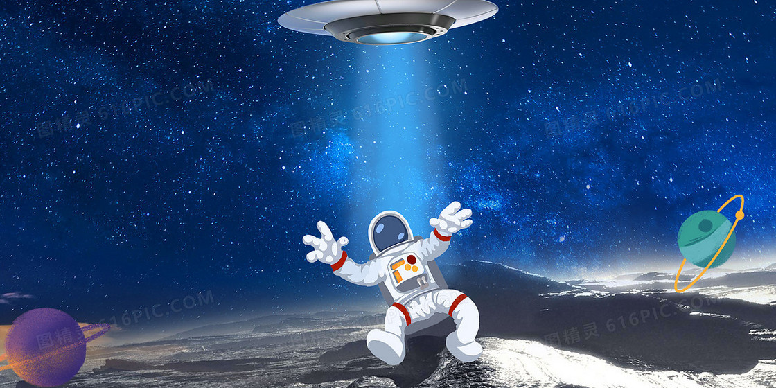 科技感宇航员UFO宇宙创意摄影合成背景