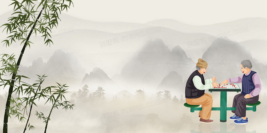 中国风象棋卡通插画背景