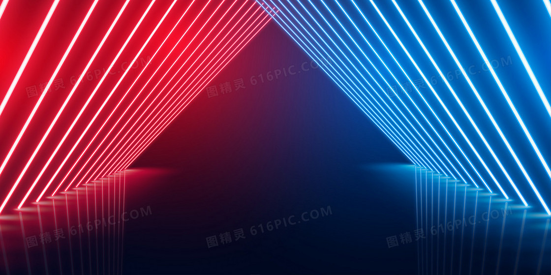 蓝红色简约风科技灯条通道背景
