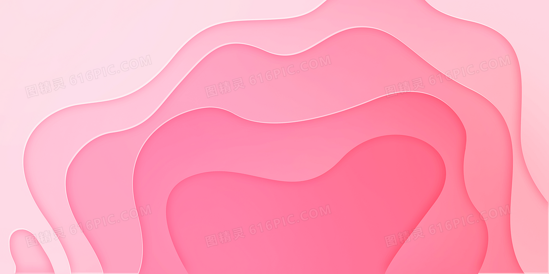 粉色波浪层次立体剪纸风感抽象背景