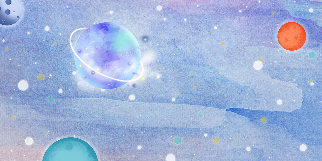 梦幻卡通水彩蓝色星球星空背景.