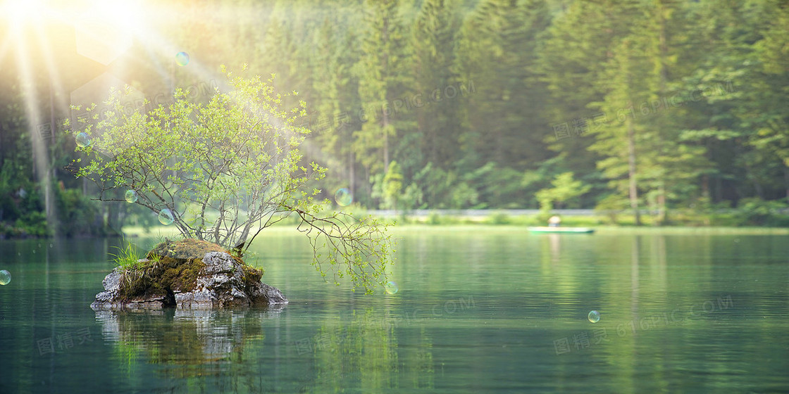 创意摄影图合成青山绿水背景