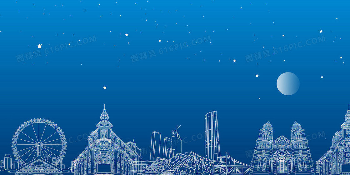 创意天津线稿城市建筑背景