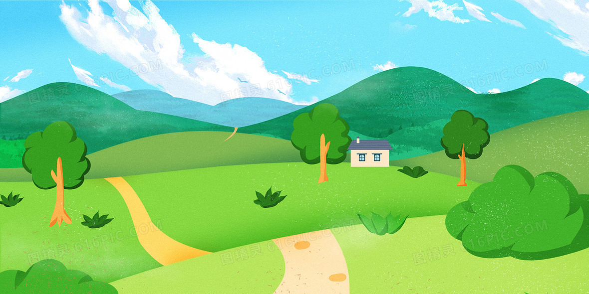 乡间小道治愈系插画漫画背景背景图片下载 4724x2362像素jpg格式 编号vgmfo87pv 图精灵