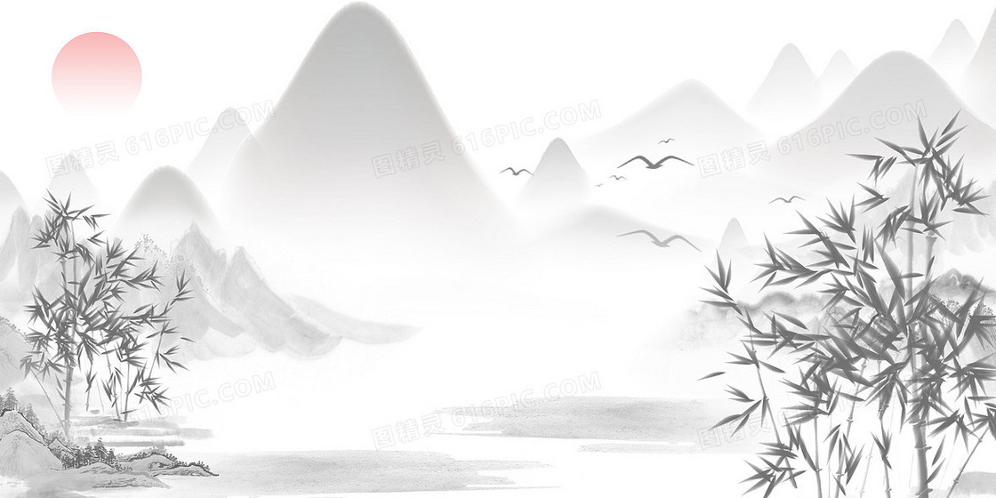 国风山水竹子背景