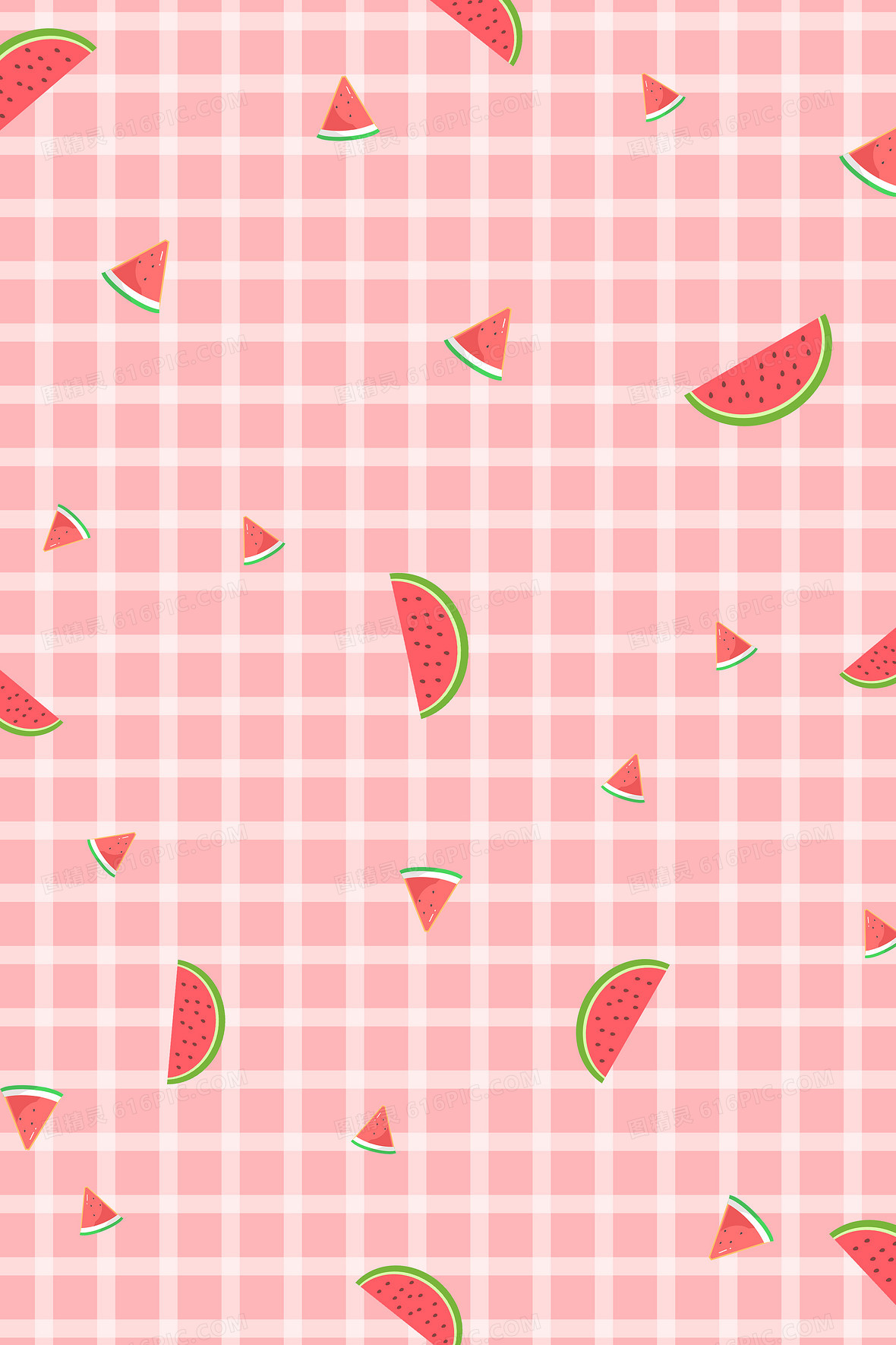 卡通可爱红色西瓜格子背景