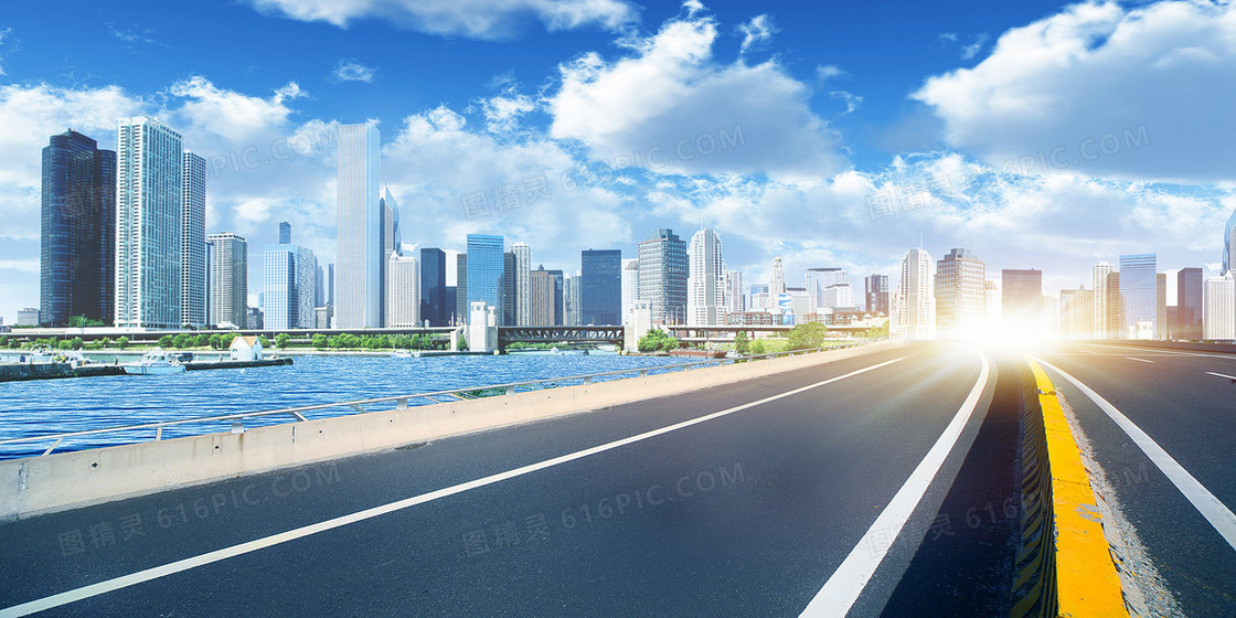城市道路商务城市摄影图合成背景