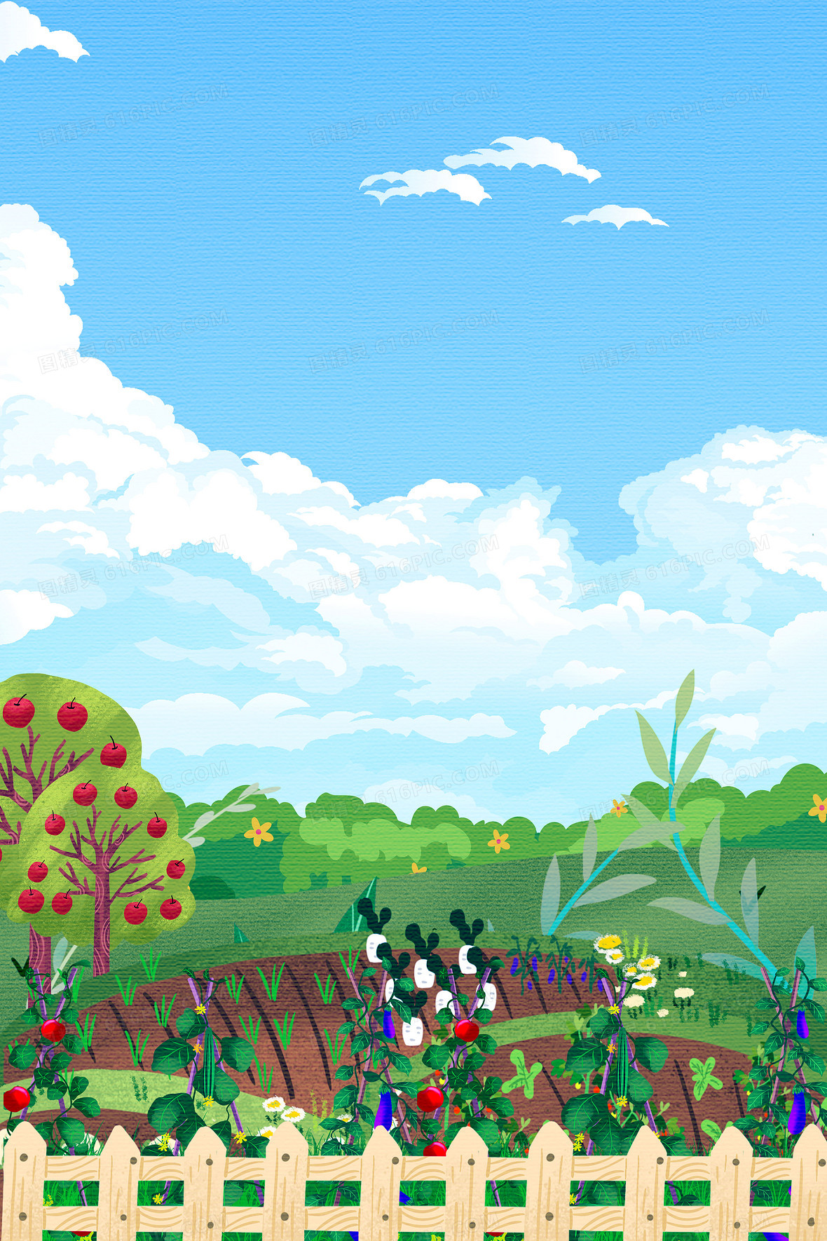 简约手绘菜园子背景