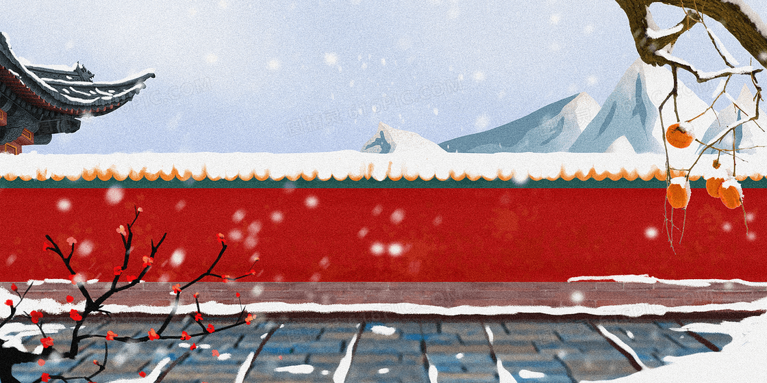 中国风城墙落雪背景