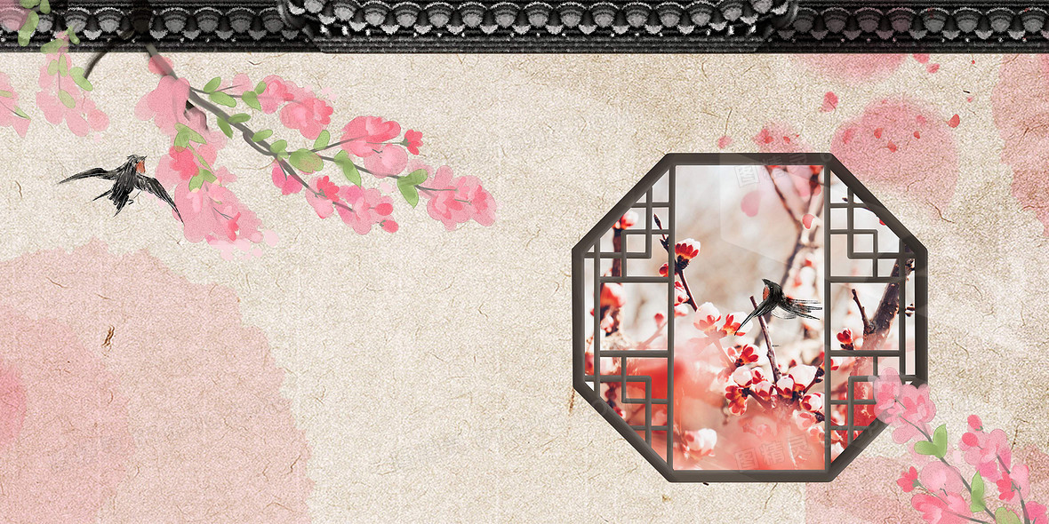 古典工笔春日合成背景4724 × 2362jpgpsd红色剪纸风锦鲤画轴背景jpg