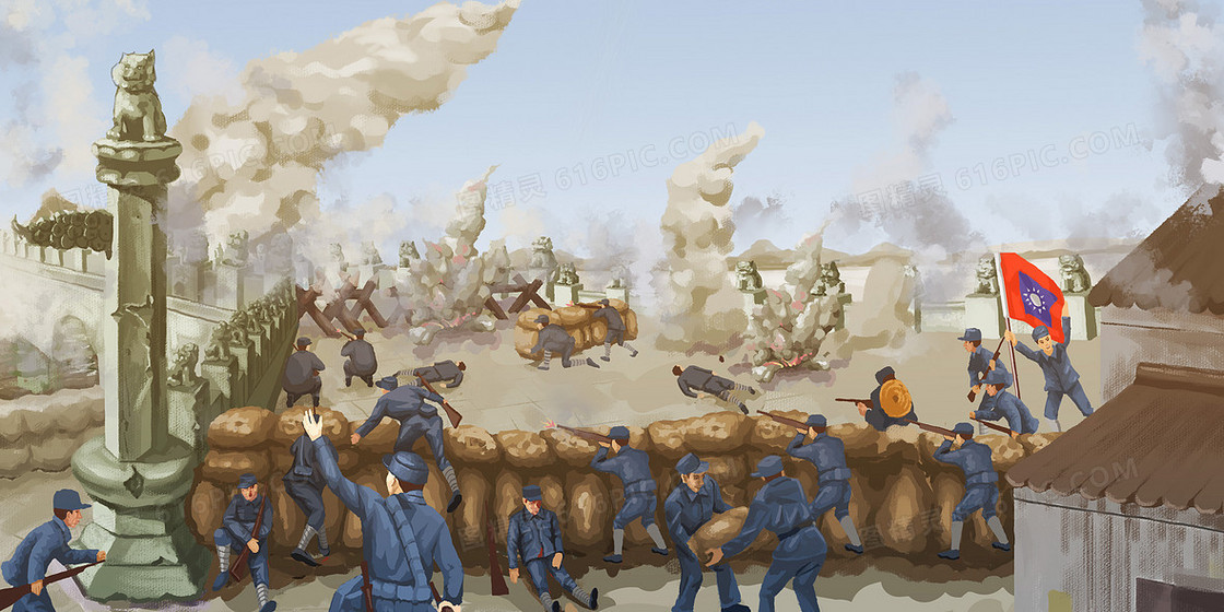历史事件战争故事1937卢沟桥事变手绘插画背景
