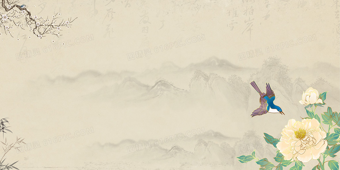 古风花鸟工笔画复古背景