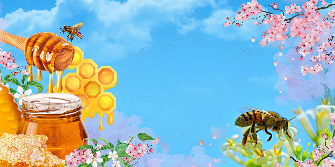 摄影合成春日蜜蜂采蜜背景