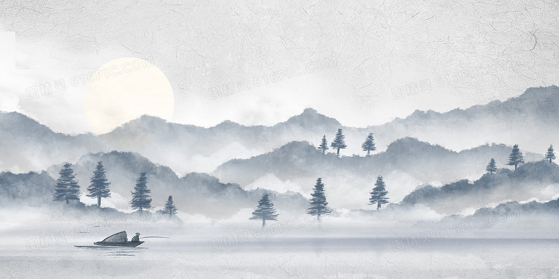 简约水墨夜色月光下背景