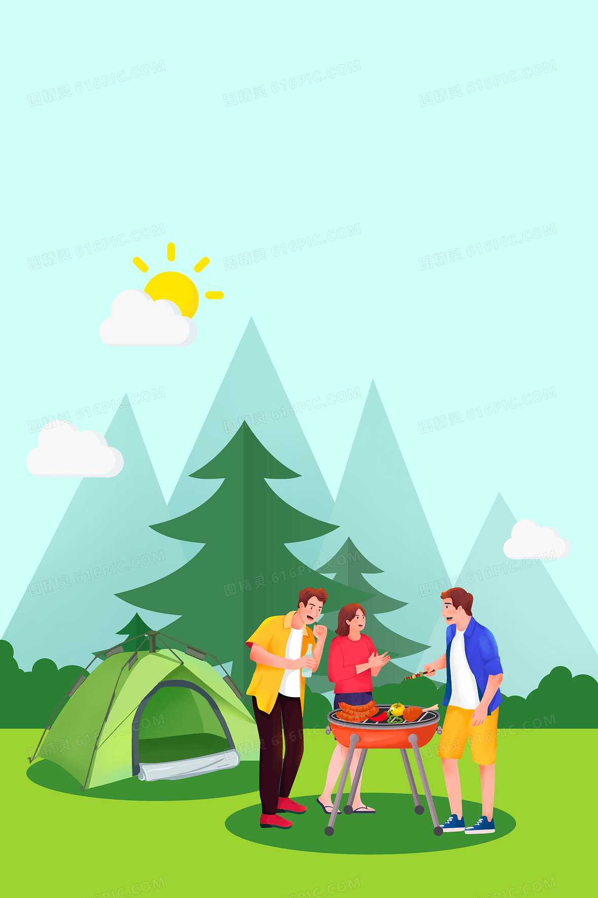 600jpg卡通手绘春日野餐草地聚餐背景4724 × 2362jpgpsd五一小