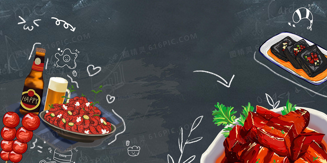 夜市美食创意黑板合成的趣味背景