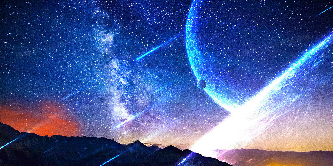 简约宇宙蓝色星球背景图